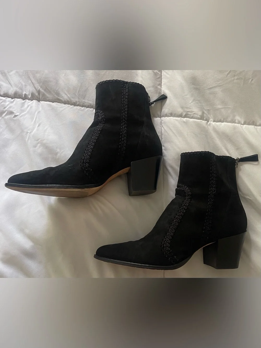 Birman Benta Black Suede Embroidered Ankle Boots – Size 40 Boho Chic Luxury